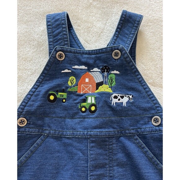 John Deere Baby Overall 6/9 months Jumper Soft Denim Stretchy Farm Truck Animals - Picture 3 of 9